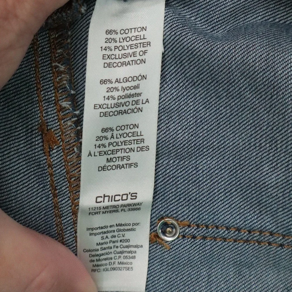 Chicos Sz 3 Denim Jean Skirt Womens 16 (XL) Front Two Way Zipper Knee Length